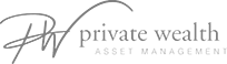 Logo for Private Wealth Asset Management featuring stylized initials PW on the left and the company name in elegant gray font on a light background, reflecting the prestige of Class A office space San Antonio.